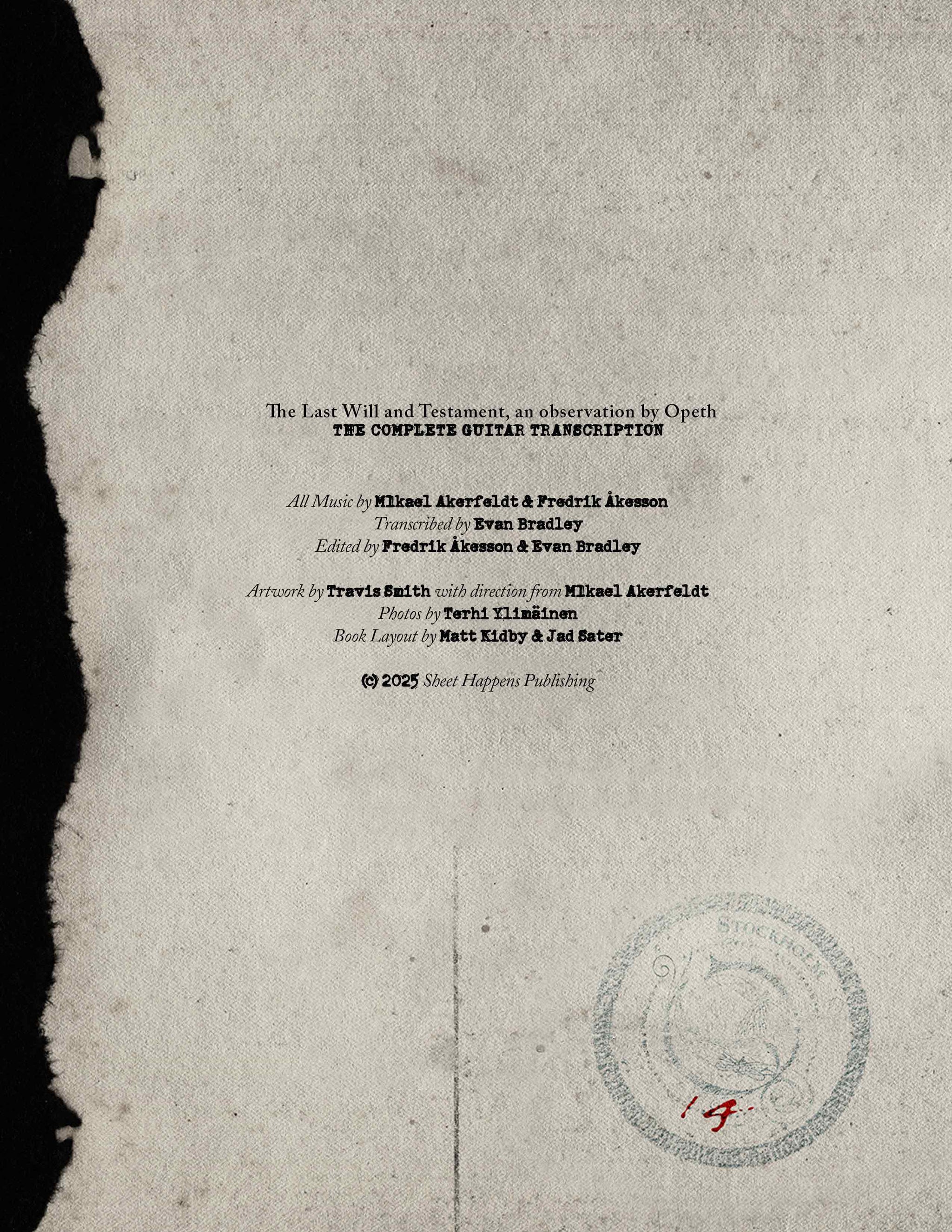 Opeth: The Last Will And Testament - Official Guitar Tab Book