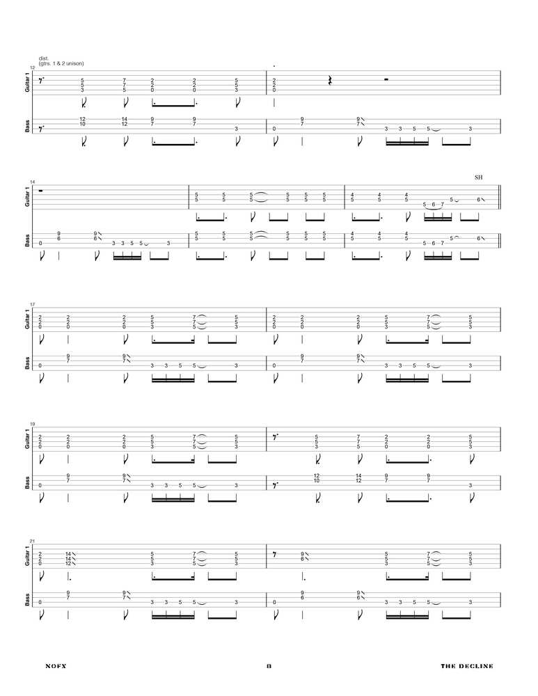 NOFX: The Decline Official Guitar & Bass Tab Book – Sheet